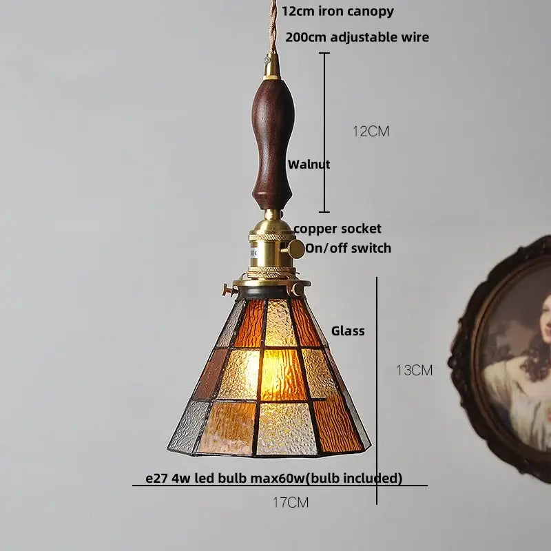Vintage brass led pendant light clear amber & teal dining room