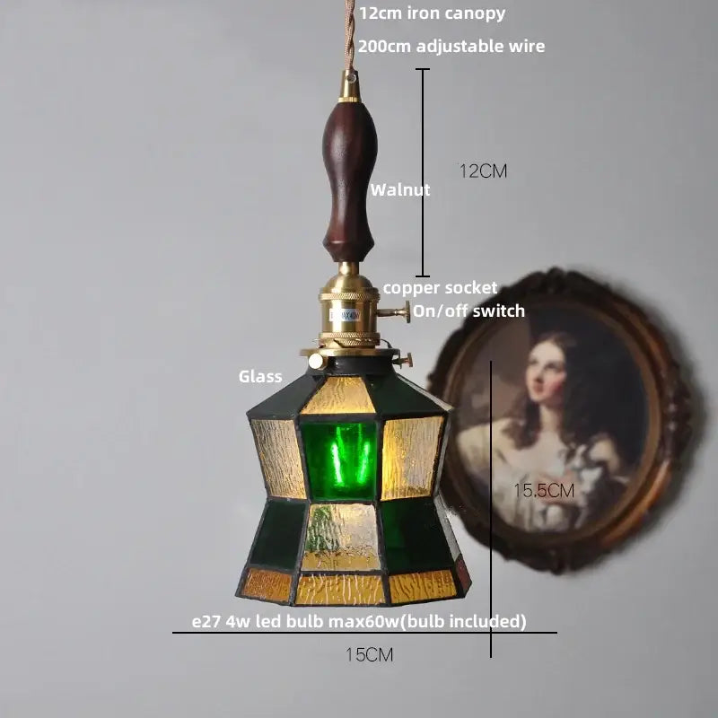 Vintage brass led pendant light clear amber & teal dining room