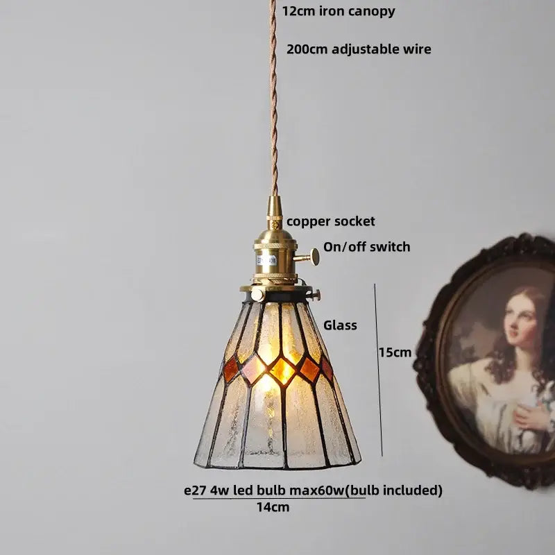 Vintage brass led pendant light clear amber & teal dining room