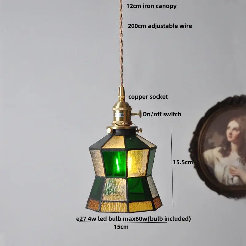 Vintage brass led pendant light clear amber & teal dining room