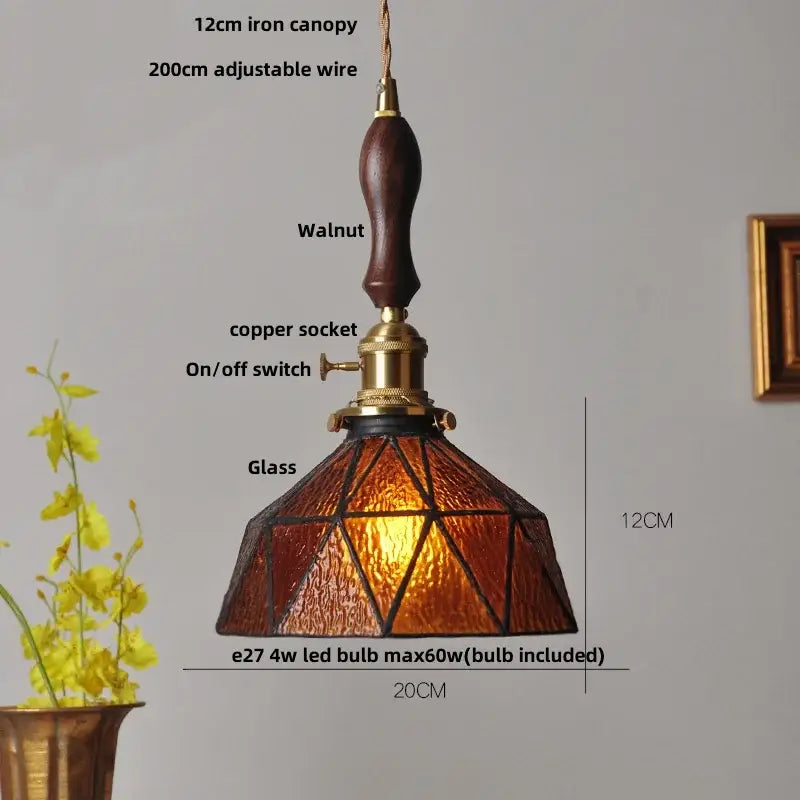 Vintage brass led pendant light clear amber & teal dining room