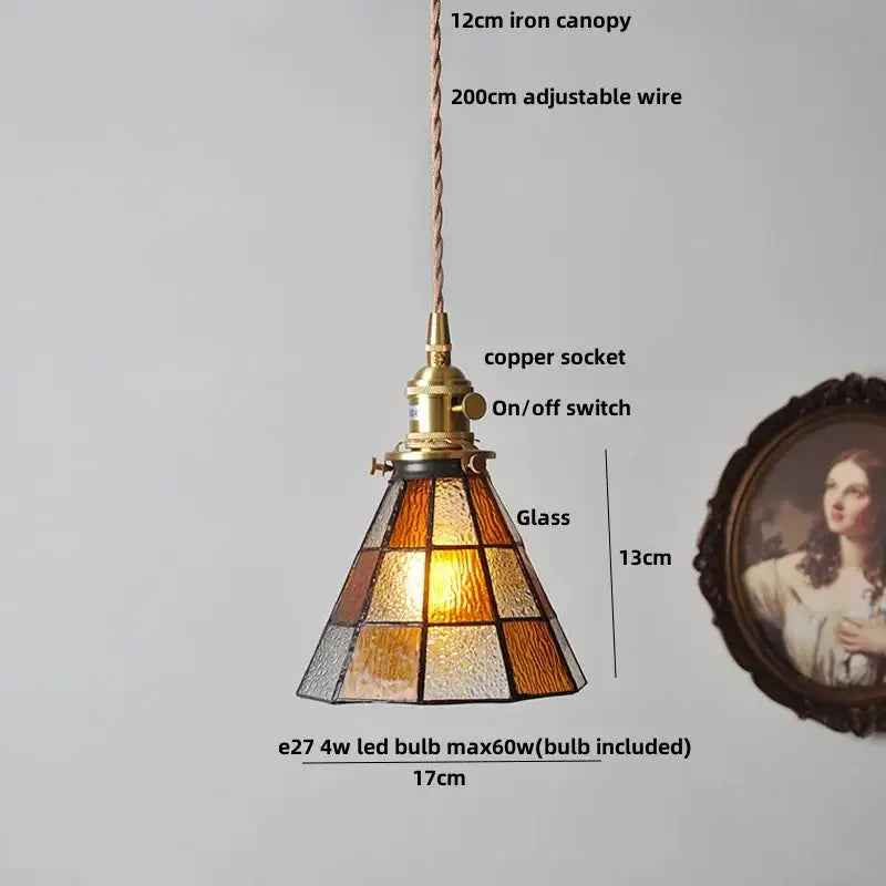 Vintage brass led pendant light clear amber & teal dining room