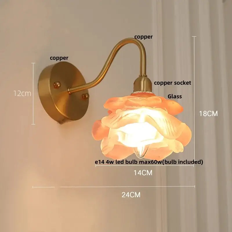 Vintage brass led wall light with fluted glass shade bedroom sconce