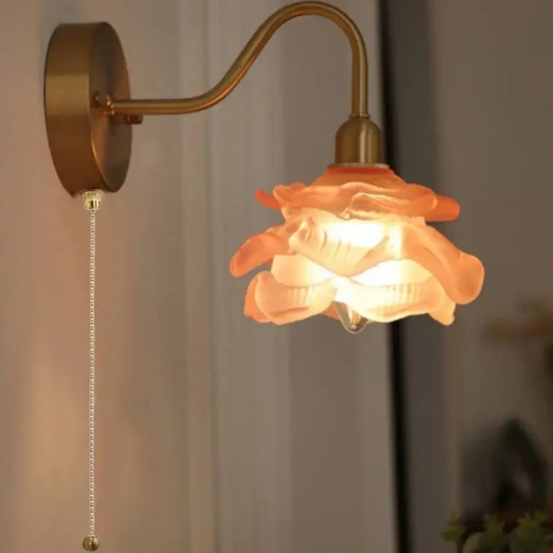 Vintage brass led wall light with fluted glass shade bedroom sconce