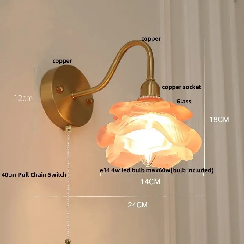Vintage brass led wall light with fluted glass shade bedroom sconce