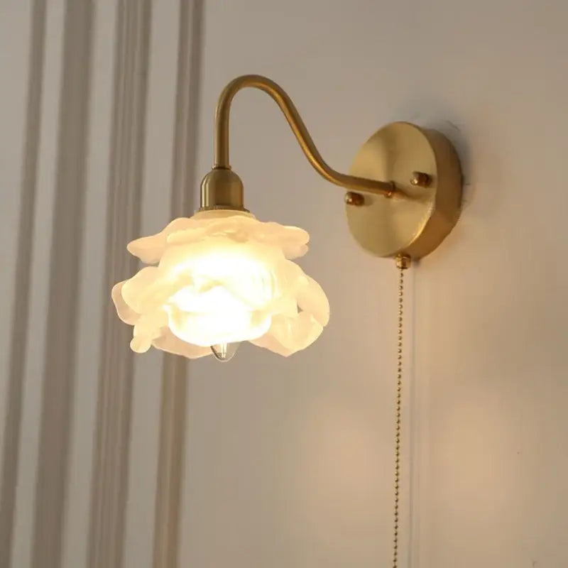 Vintage brass led wall sconce with pull chain bathroom vanity light