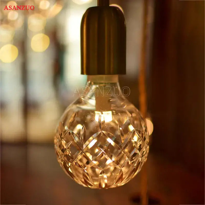 Vintage brass pendant lamp with faceted glass for dining room