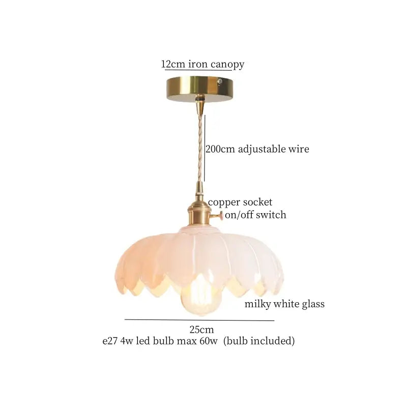 Vintage brass pleated led pendant light dining room edison bulb