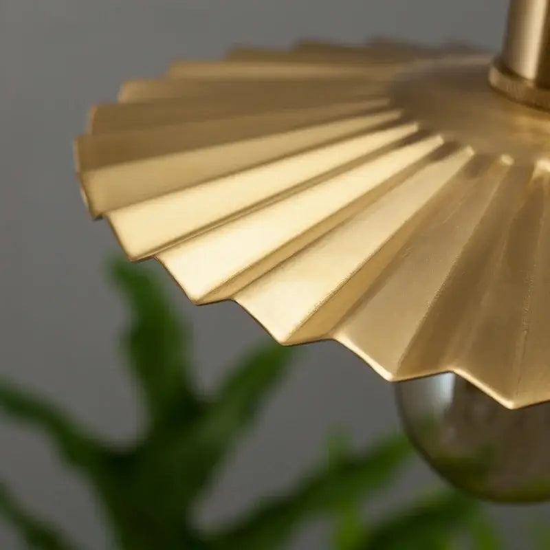 Vintage brass pleated led pendant light dining room edison bulb