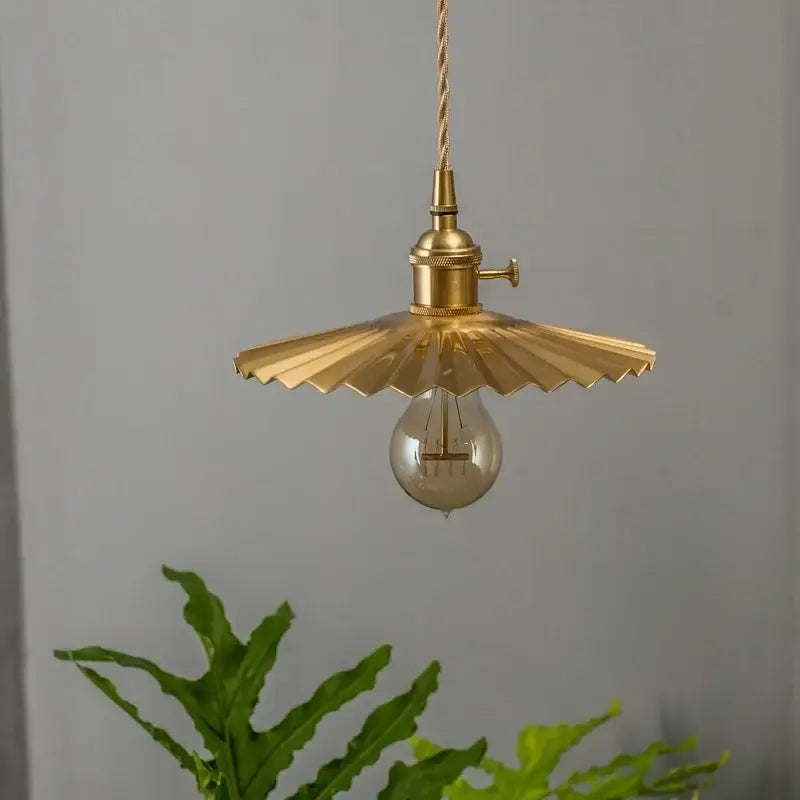 Vintage brass pleated led pendant light dining room edison bulb