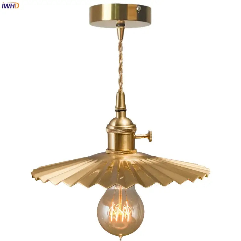 Vintage brass pleated led pendant light dining room edison bulb