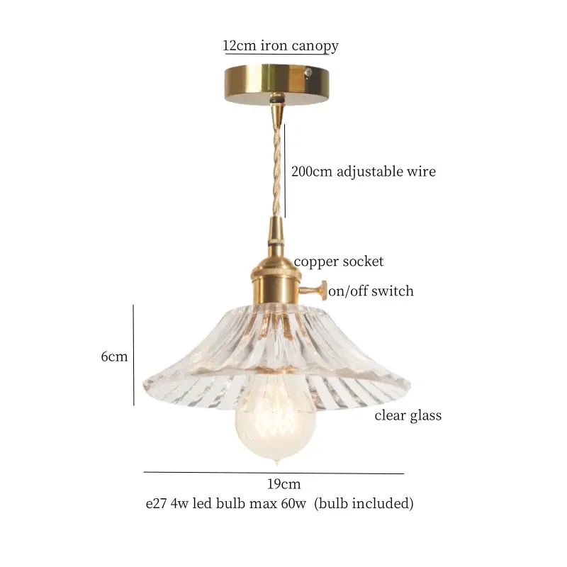 Vintage brass pleated led pendant light dining room edison bulb