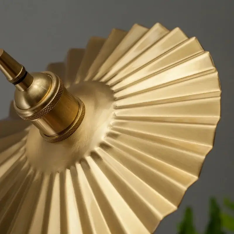 Vintage brass pleated led pendant light dining room edison bulb