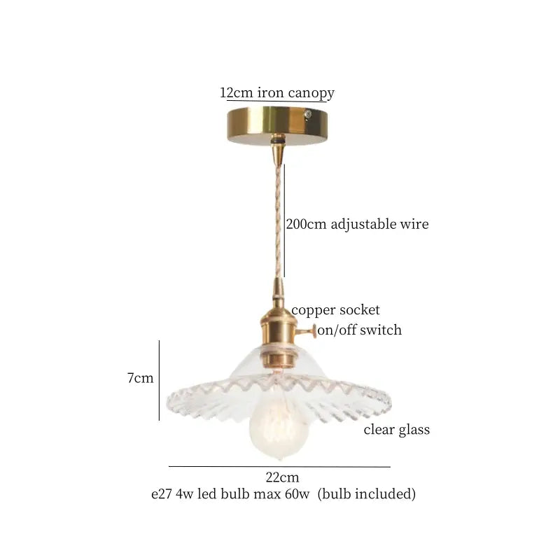 Vintage brass pleated led pendant light dining room edison bulb