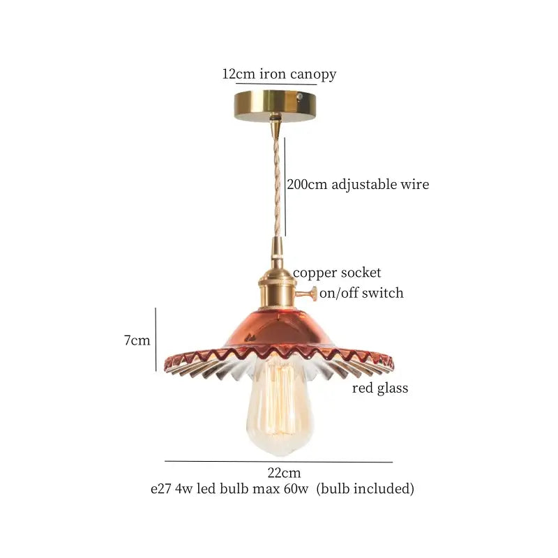 Vintage brass pleated led pendant light dining room edison bulb