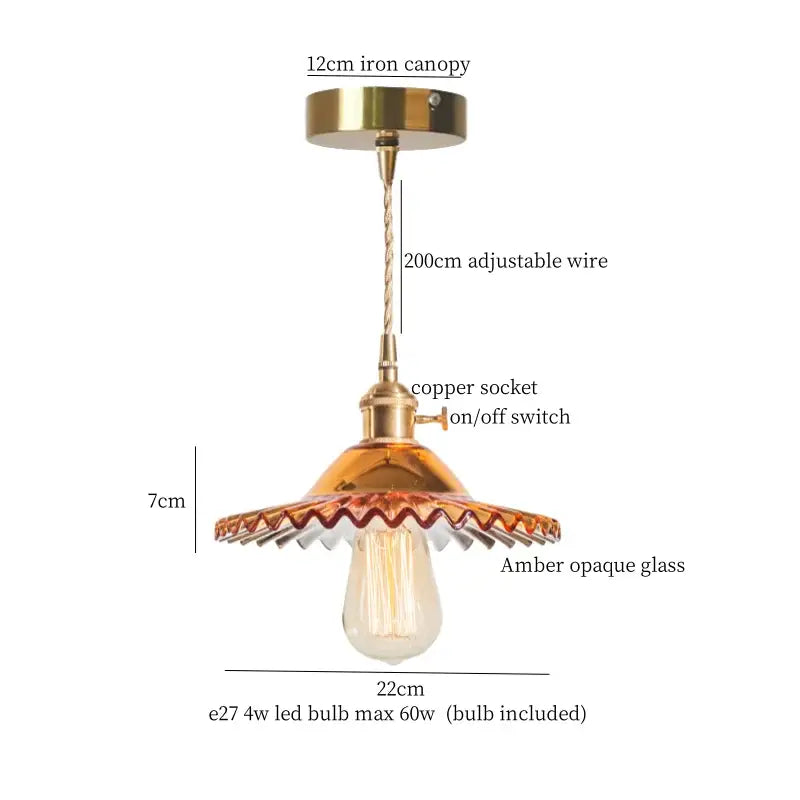 Vintage brass pleated led pendant light dining room edison bulb