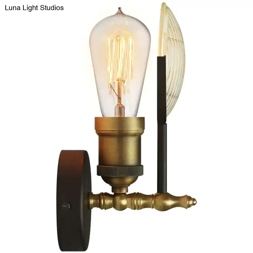Vintage brass ribbed glass led wall lamp sconce for bedroom