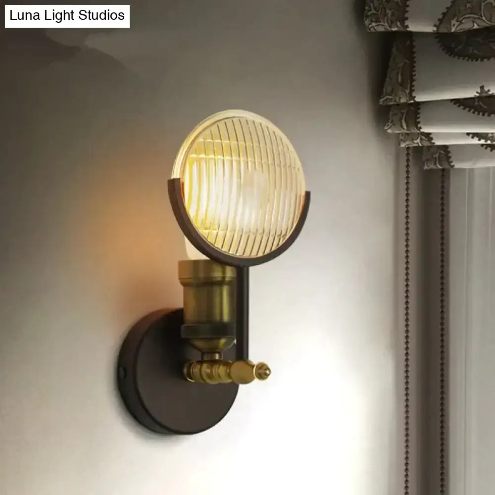 Vintage brass ribbed glass led wall lamp sconce for bedroom