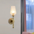 Vintage brass ribbed glass wall light – bedroom sconce fixture