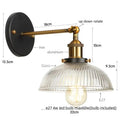 Vintage brass ribbed glass wall sconce bedroom light with pull chain