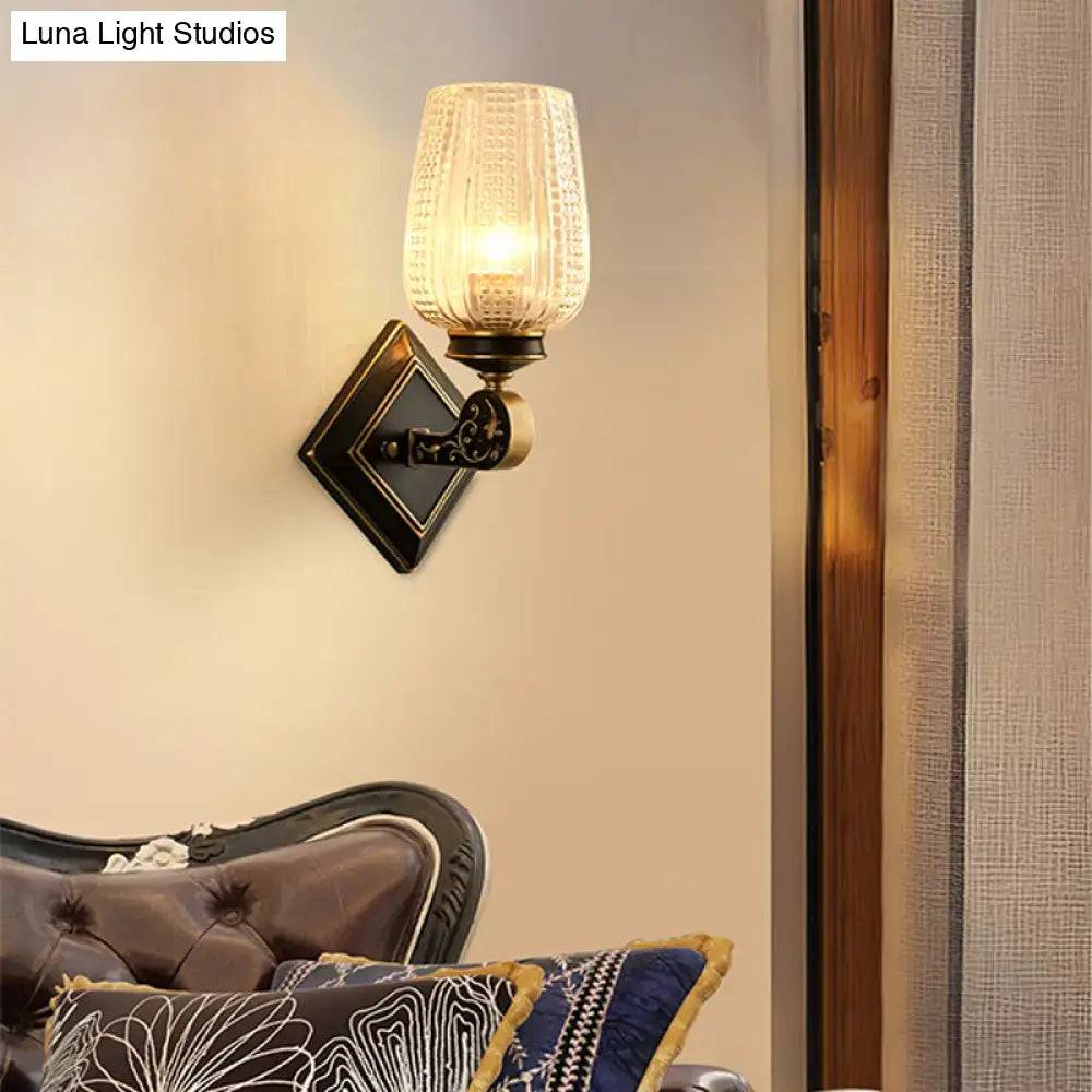 Vintage brass sconce with clear textured glass – living room light
