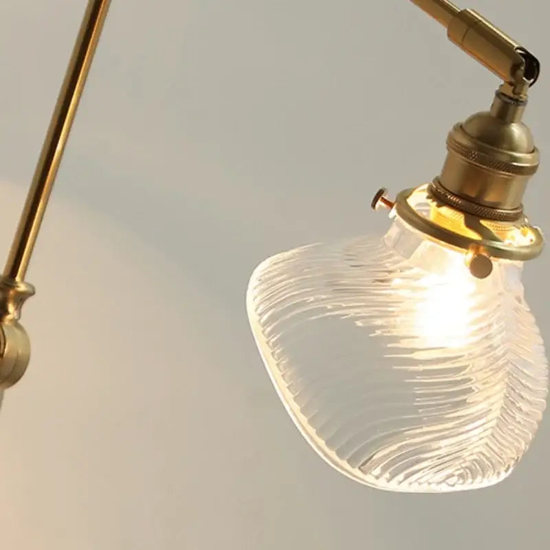 Vintage brass swing arm wall light fixture bedroom glass sconce