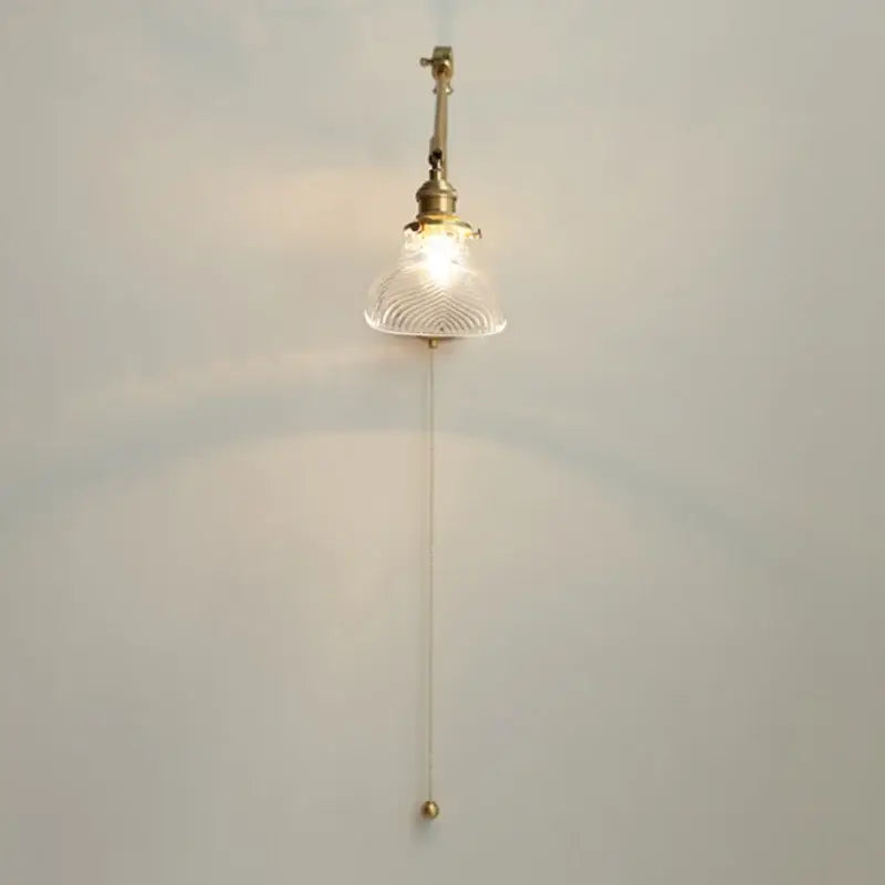 Vintage brass swing arm wall light fixture bedroom glass sconce