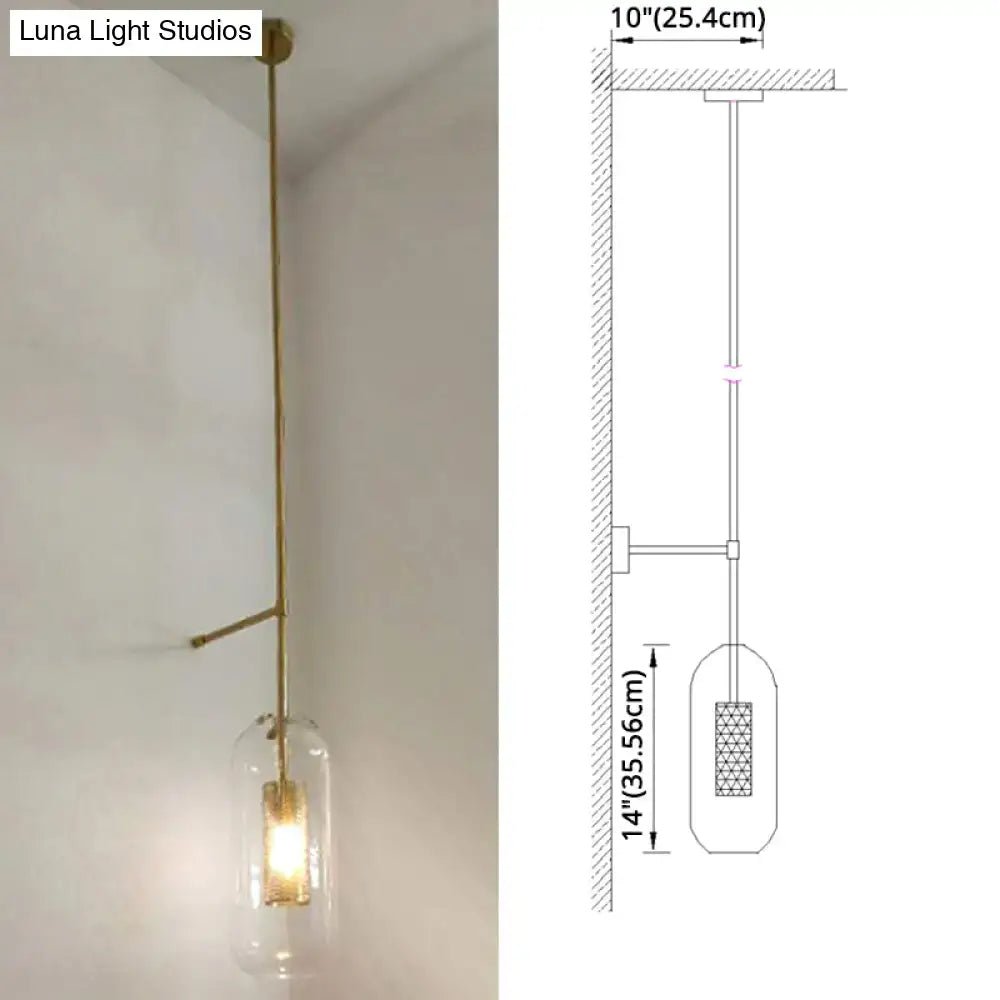 Vintage brass wall lamp with clear glass cylinder – living room sconce