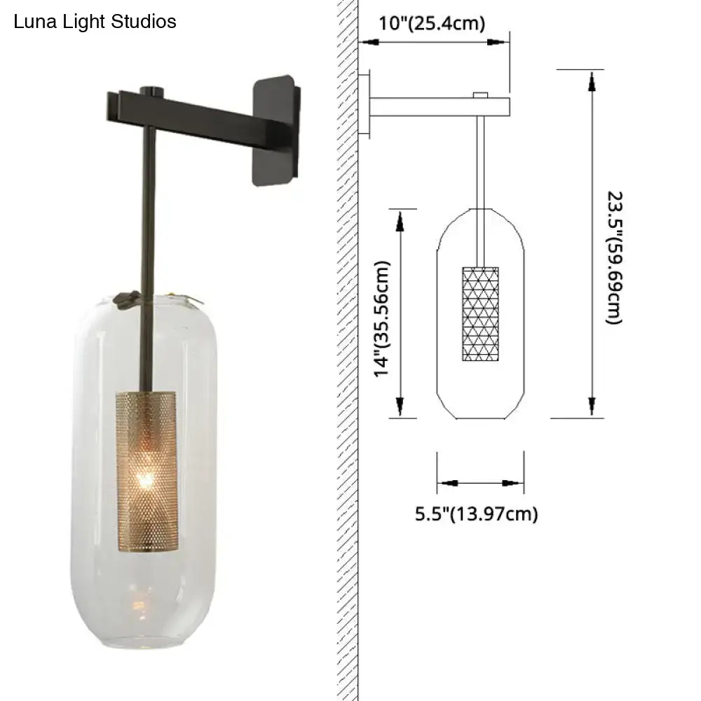 Vintage brass wall lamp with clear glass cylinder – living room sconce