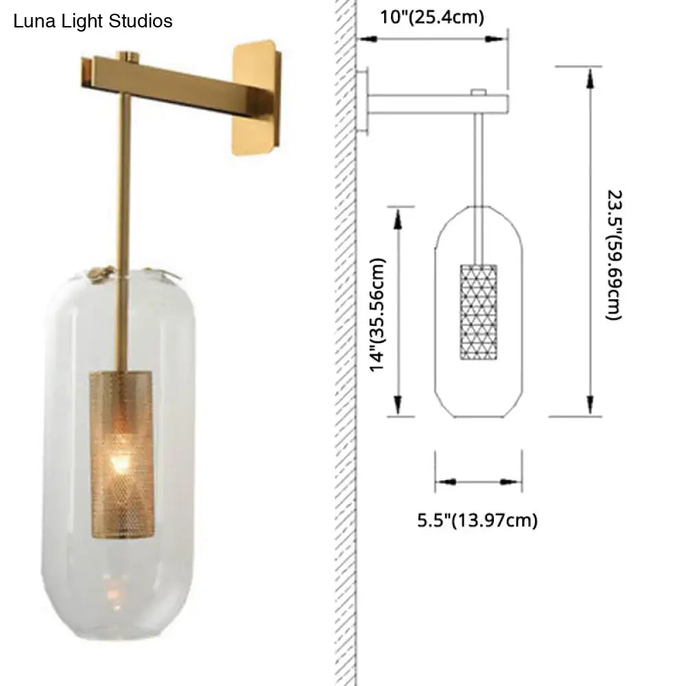 Vintage brass wall lamp with clear glass cylinder – living room sconce
