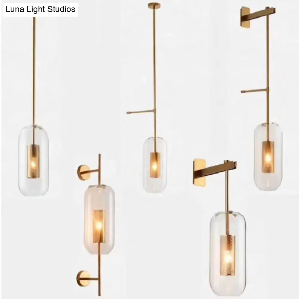 Vintage brass wall lamp with clear glass cylinder – living room sconce