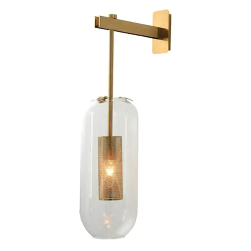 Vintage brass wall lamp with clear glass cylinder – living room sconce