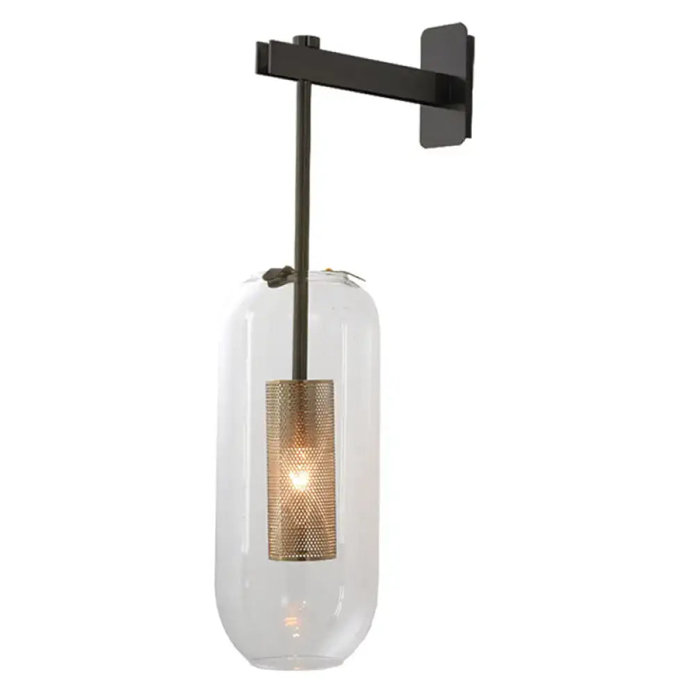 Vintage brass wall lamp with clear glass cylinder – living room sconce