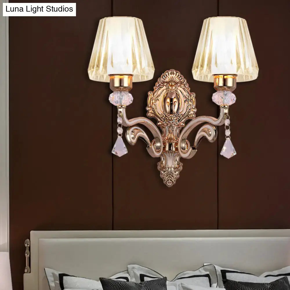 Vintage brass wall lamp with clear glass shade bedroom sconce