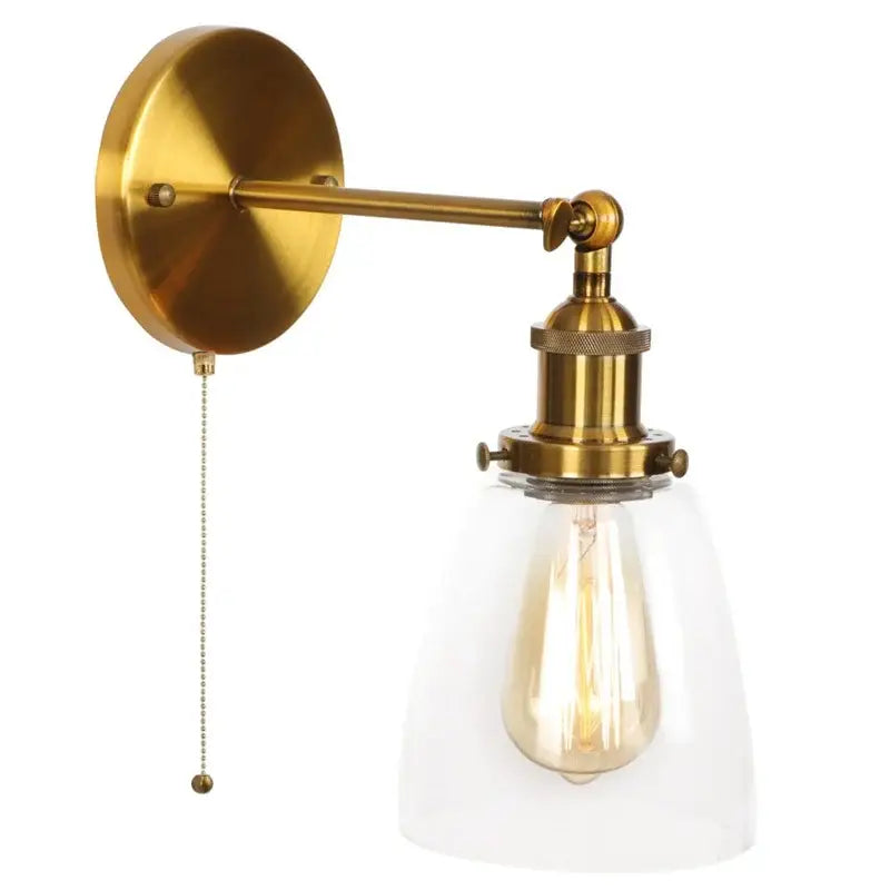 Vintage brass wall light fixture with glass dome for bedroom