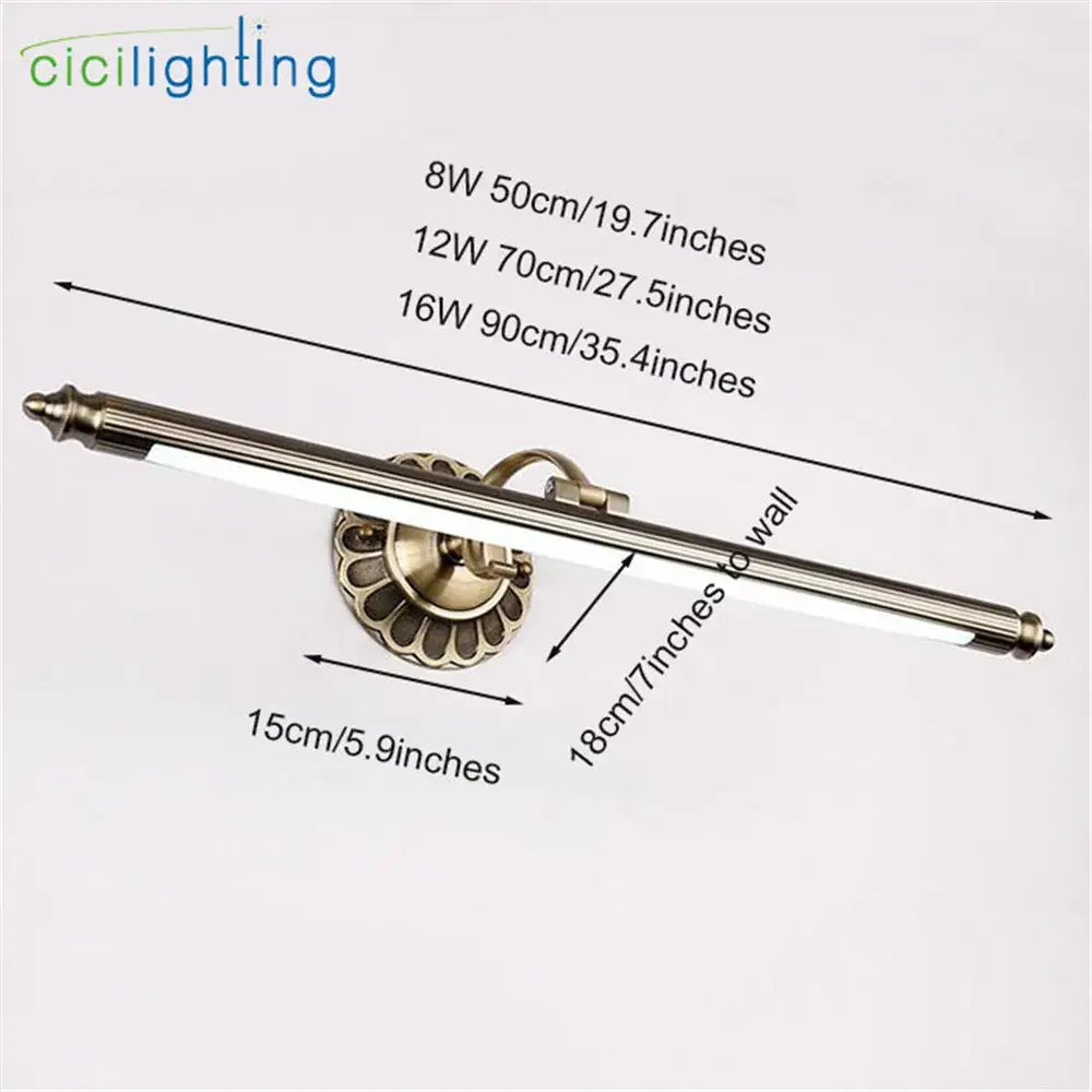 Vintage bronze led bathroom wall lamp with fluted mounting plate