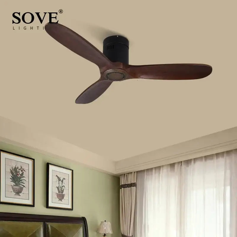 Vintage brown wood ceiling fan with remote control for living room