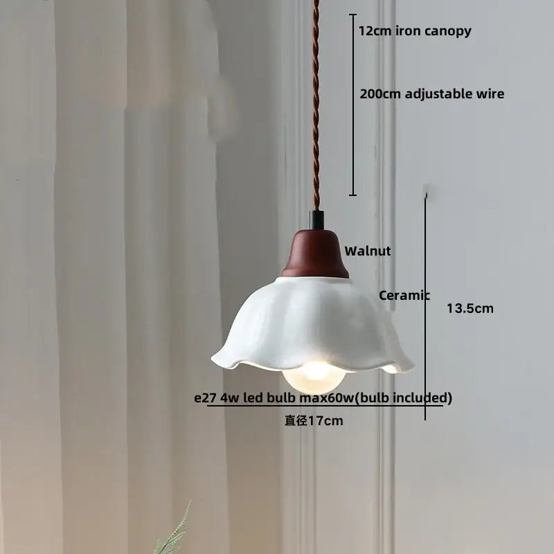 Vintage brown wood ceramic pendant lights bedroom beaded fringe