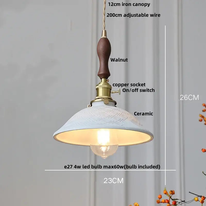 Vintage brown wood ceramic pendant lights bedroom beaded fringe