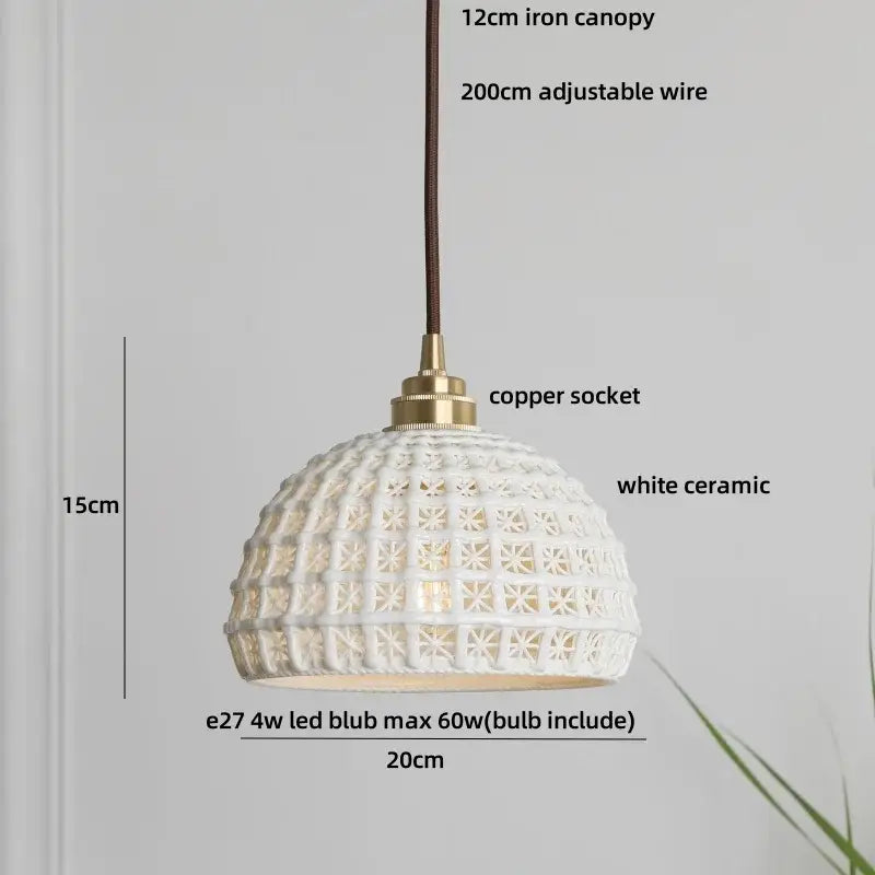 Vintage brown wood ceramic pendant lights bedroom beaded fringe