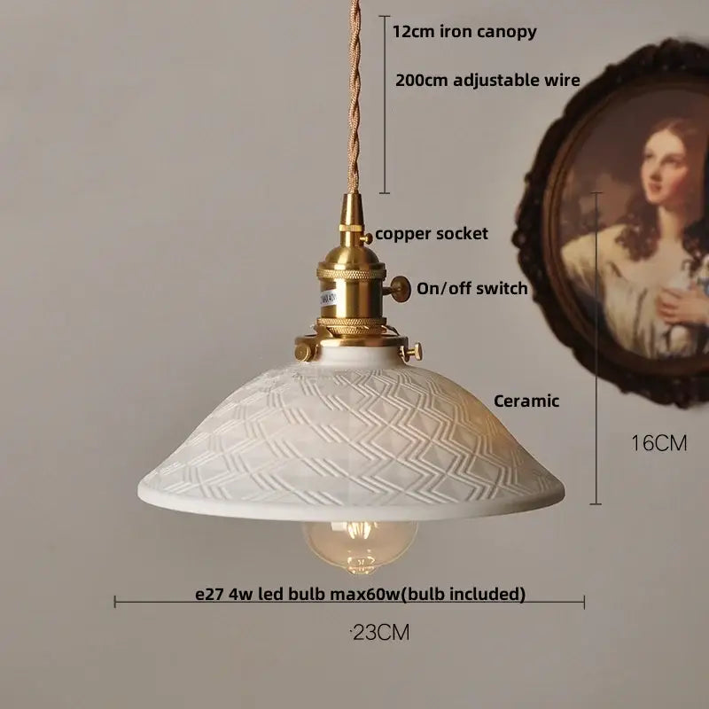 Vintage brown wood ceramic pendant lights bedroom beaded fringe