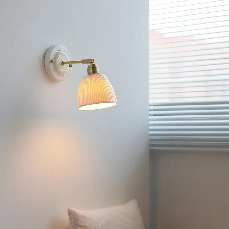 Vintage ceramic and brass wall sconce light bedroom pull chain
