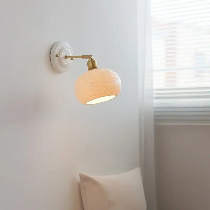 Vintage ceramic and brass wall sconce light bedroom pull chain