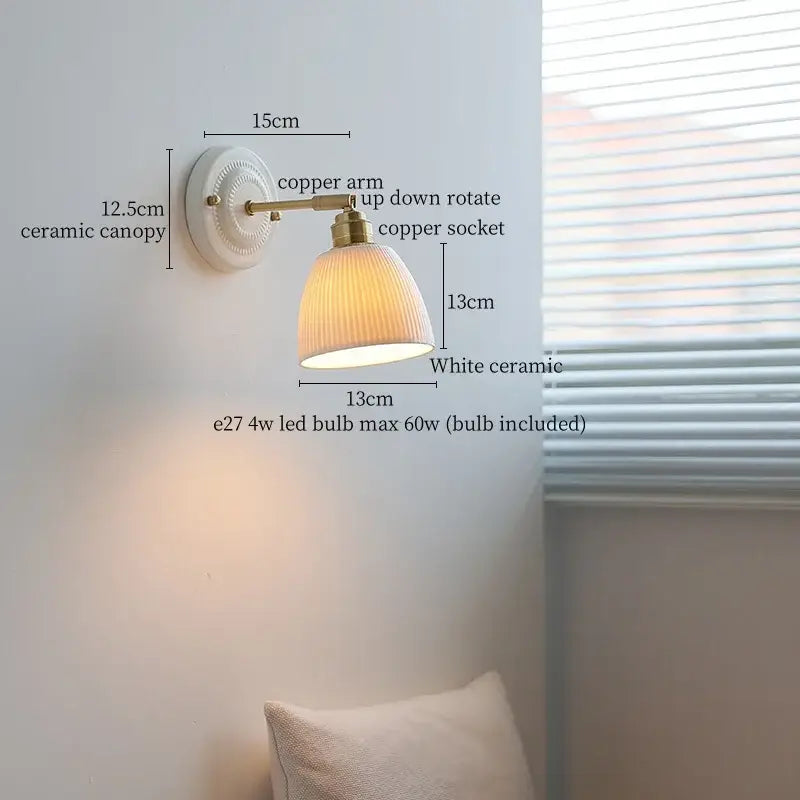 Vintage ceramic and brass wall sconce light bedroom pull chain