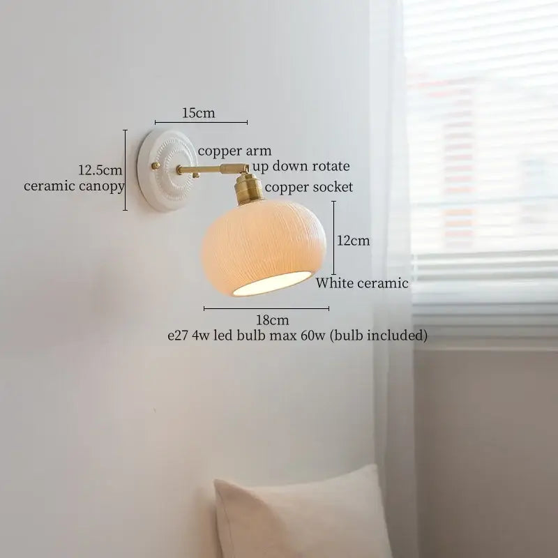 Vintage ceramic and brass wall sconce light bedroom pull chain