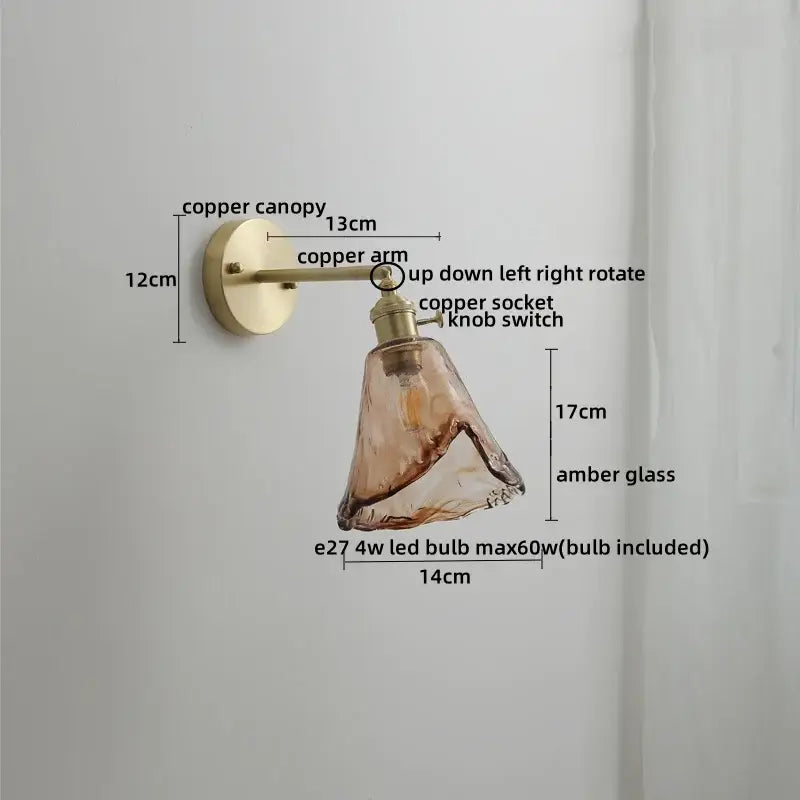 Vintage ceramic copper led wall light for bedroom with ruffled shade