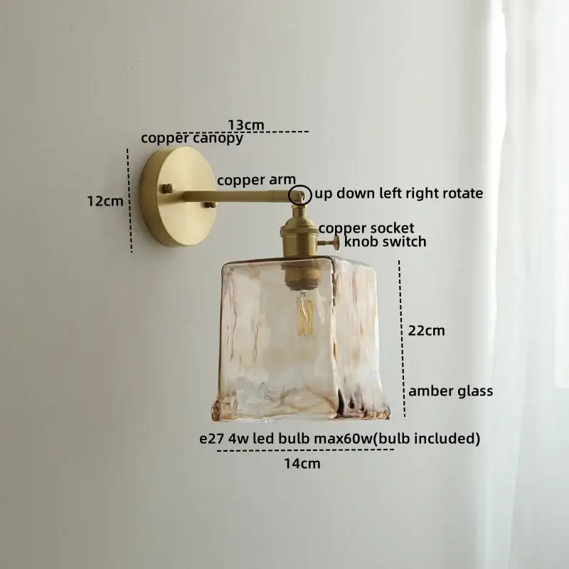 Vintage ceramic copper led wall light for bedroom with ruffled shade
