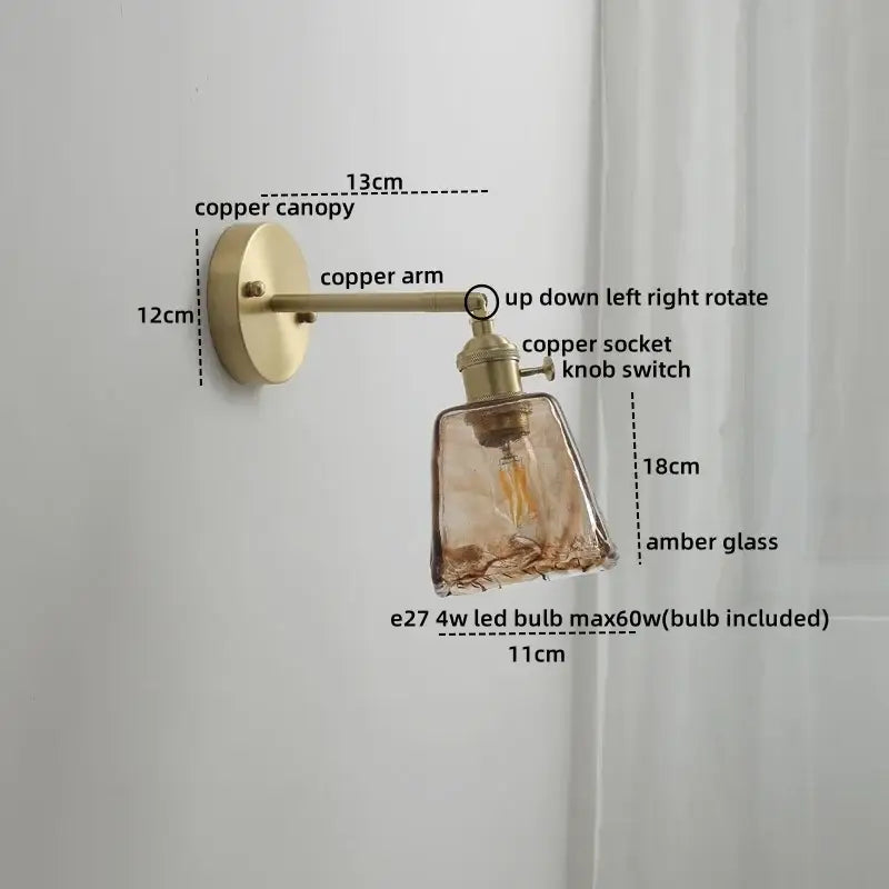 Vintage ceramic copper led wall light for bedroom with ruffled shade