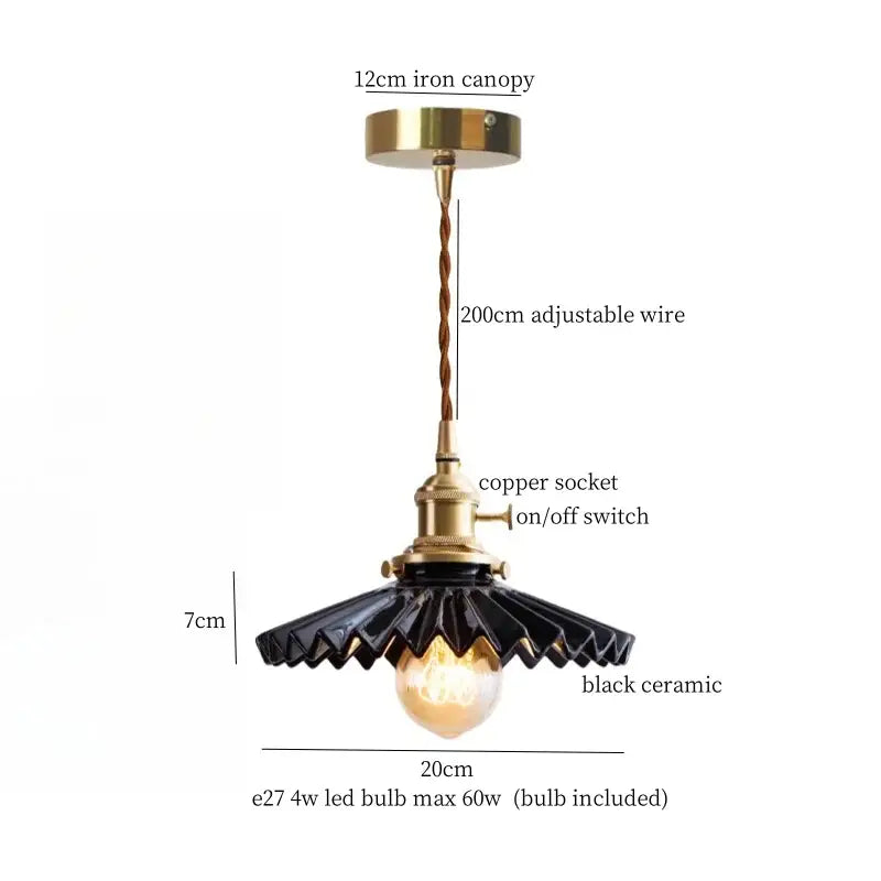 Vintage ceramic led pendant light for kitchen with brass finish