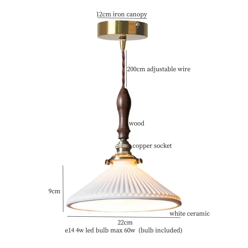 Vintage ceramic led pendant light for kitchen with brass finish